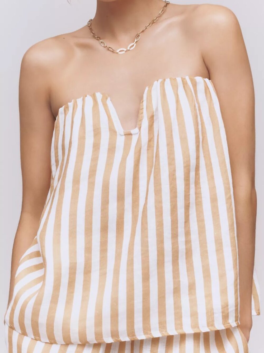 Anthropologie Maeve NWT Strapless Linen Structured Striped Top Tan Striped XL